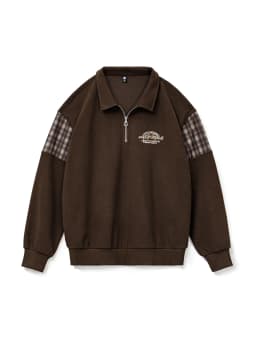 Maden Vintage Half-Zip Sweatshirt Men Brown American Casual Retro Color Block Embroidered Pullover Sweatshirt Outerwear Fall