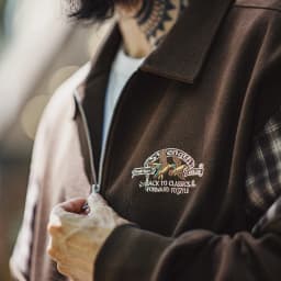 Maden Vintage Half-Zip Sweatshirt Men Brown American Casual Retro Color Block Embroidered Pullover Sweatshirt Outerwear Fall