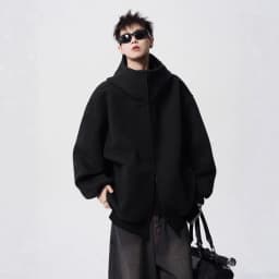 2026 Autumn Winter New Men's Casual High Collar Hoodie Korean Fashion Harajuku High Street Loose Zipper Hooded Jacket Streetwear