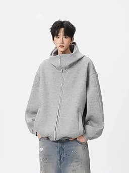 2026 Autumn Winter New Men's Casual High Collar Hoodie Korean Fashion Harajuku High Street Loose Zipper Hooded Jacket Streetwear
