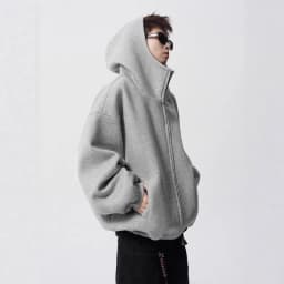 2026 Autumn Winter New Men's Casual High Collar Hoodie Korean Fashion Harajuku High Street Loose Zipper Hooded Jacket Streetwear