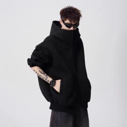 2026 Autumn Winter New Men's Casual High Collar Hoodie Korean Fashion Harajuku High Street Loose Zipper Hooded Jacket Streetwear