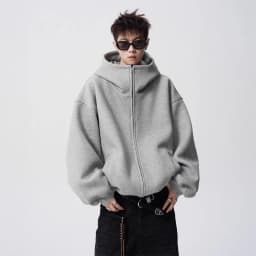 2026 Autumn Winter New Men's Casual High Collar Hoodie Korean Fashion Harajuku High Street Loose Zipper Hooded Jacket Streetwear