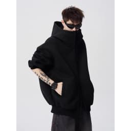 2026 Autumn Winter New Men's Casual High Collar Hoodie Korean Fashion Harajuku High Street Loose Zipper Hooded Jacket Streetwear