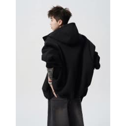 2026 Autumn Winter New Men's Casual High Collar Hoodie Korean Fashion Harajuku High Street Loose Zipper Hooded Jacket Streetwear