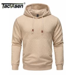 TACVASEN Mens Fashion Knit Hooded Sweatshirt Casual Plain Pullover Hoodie Drawstring Quilted Textured Soft Warm High Quality