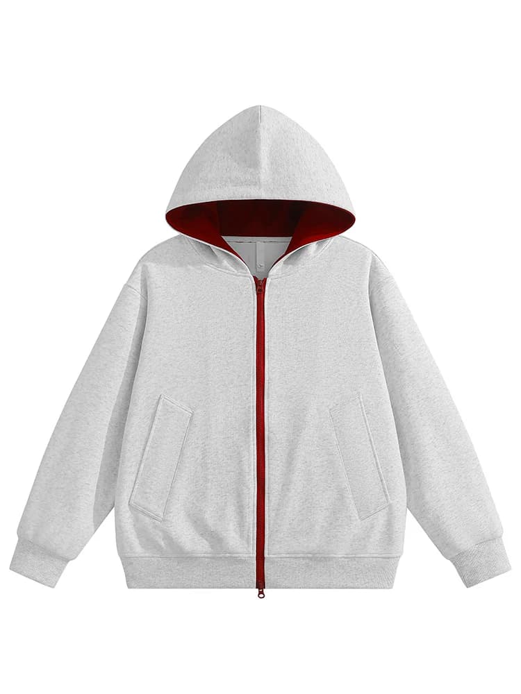Couple Hooded Color Block Sweatshirt Outerwear Autumn Winter New American Retro Spliced Two Color Mens Cardigan Sweatshirt