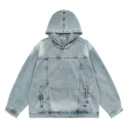 Men Retro Washed Denim Hoodie Korean Fashion Harajuku Casual Loose Hooded Pullover Coat Japanese Streetwear Men Clothing