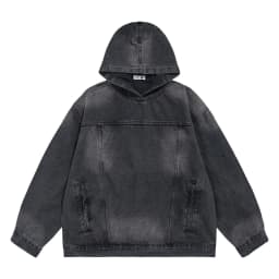Men Retro Washed Denim Hoodie Korean Fashion Harajuku Casual Loose Hooded Pullover Coat Japanese Streetwear Men Clothing