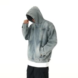 Men Retro Washed Denim Hoodie Korean Fashion Harajuku Casual Loose Hooded Pullover Coat Japanese Streetwear Men Clothing