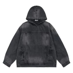 Men Retro Washed Denim Hoodie Korean Fashion Harajuku Casual Loose Hooded Pullover Coat Japanese Streetwear Men Clothing