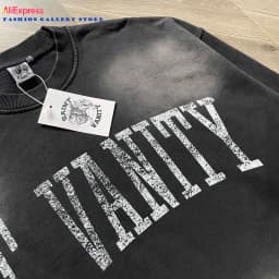 SAINT VANITY Logo Crewneck Casual Pure Cotton Washing Water Men's and Women's Same Crew Neck Sweater
