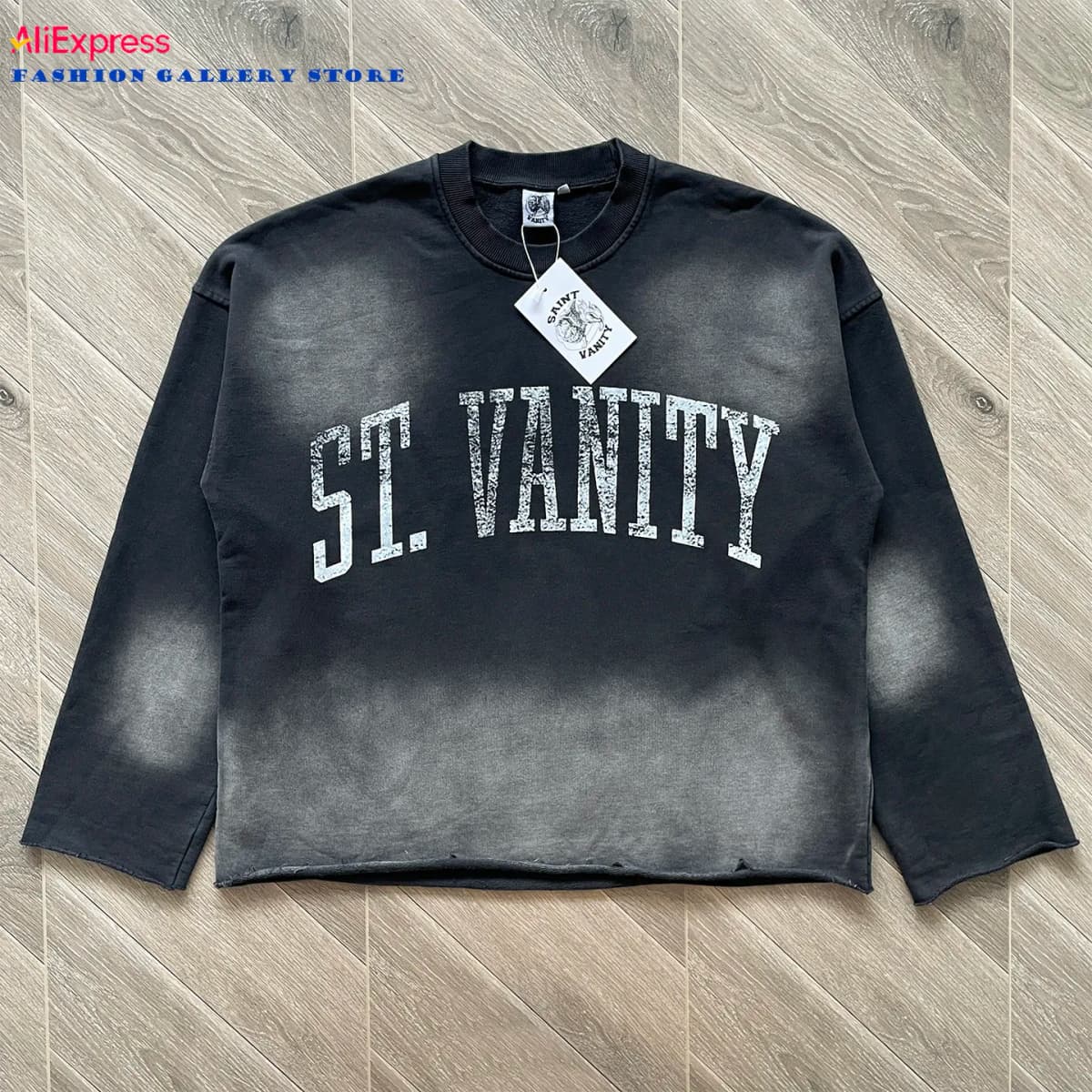 SAINT VANITY Logo Crewneck Casual Pure Cotton Washing Water Men's and Women's Same Crew Neck Sweater