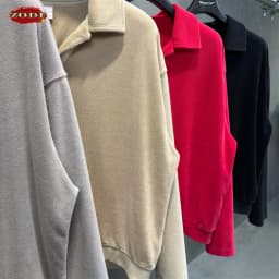 ZODF Trendy Men 380gsm V Neck Polo Collar Sweatshirt Unisex Washed Fire Snowflake Old Money Style Pullovers HY1322
