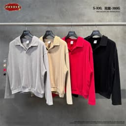 ZODF Trendy Men 380gsm V Neck Polo Collar Sweatshirt Unisex Washed Fire Snowflake Old Money Style Pullovers HY1322