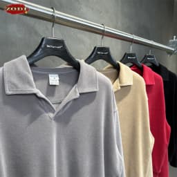 ZODF Trendy Men 380gsm V Neck Polo Collar Sweatshirt Unisex Washed Fire Snowflake Old Money Style Pullovers HY1322