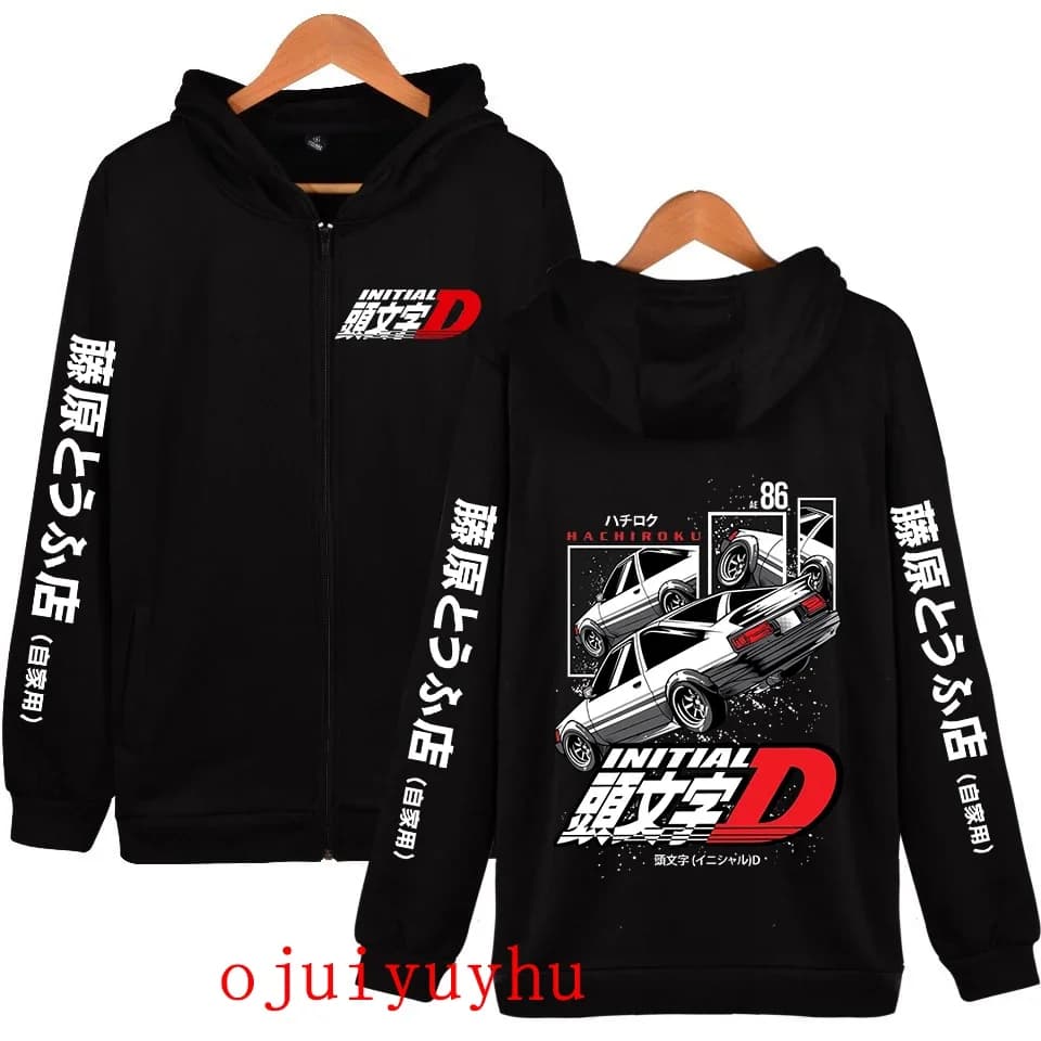 AE86 Zip Up Hoodies Initial D Korean Style Zippper Jackets Sweatshirts Anime Gothic Y2k Pullovers Mange Vintage Streetwear