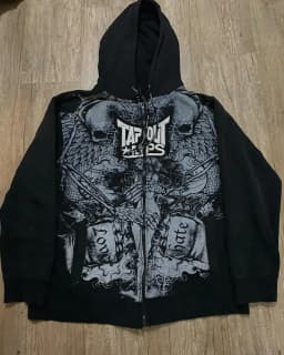 Streetwear Tapout Zipper Hoodie Y2K Mens Hip Hop Letter Retro Graphic Print Black Oversized Hoodie Gothic Jacket Clothes