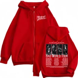 King of Pop Michael Jackson Bad World Tour Zip Up Hoodies Men Women Casual Fleece Sweatshirts Jacket Hip Hop Zipper Hooded Coats