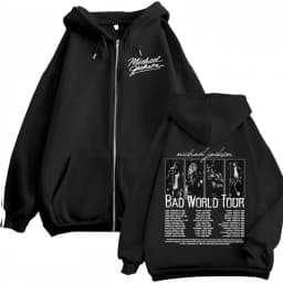 King of Pop Michael Jackson Bad World Tour Zip Up Hoodies Men Women Casual Fleece Sweatshirts Jacket Hip Hop Zipper Hooded Coats