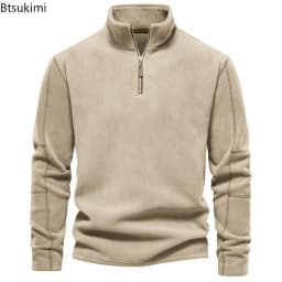 2026 Men's Winter Warm Fleece Tops Sweatshirts Casual Long Sleeve Zipper Stand Collar Pullover Tops Fashion Solid Sweatshirts