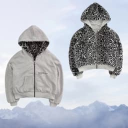 leopard double-sided clothing in autumn and winter original Kuaku retro stylish loose zipper hoodie street casual sweatshirt