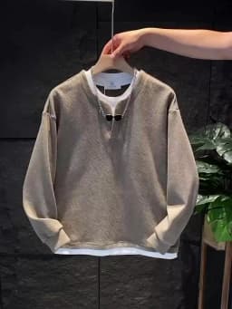Male Sweatshirt No Logo Overfit Y2k Vintage Loose Clothing Deals Welcome Deal Cheap Luxury Cotton Men's Pullover Fake Two Piece