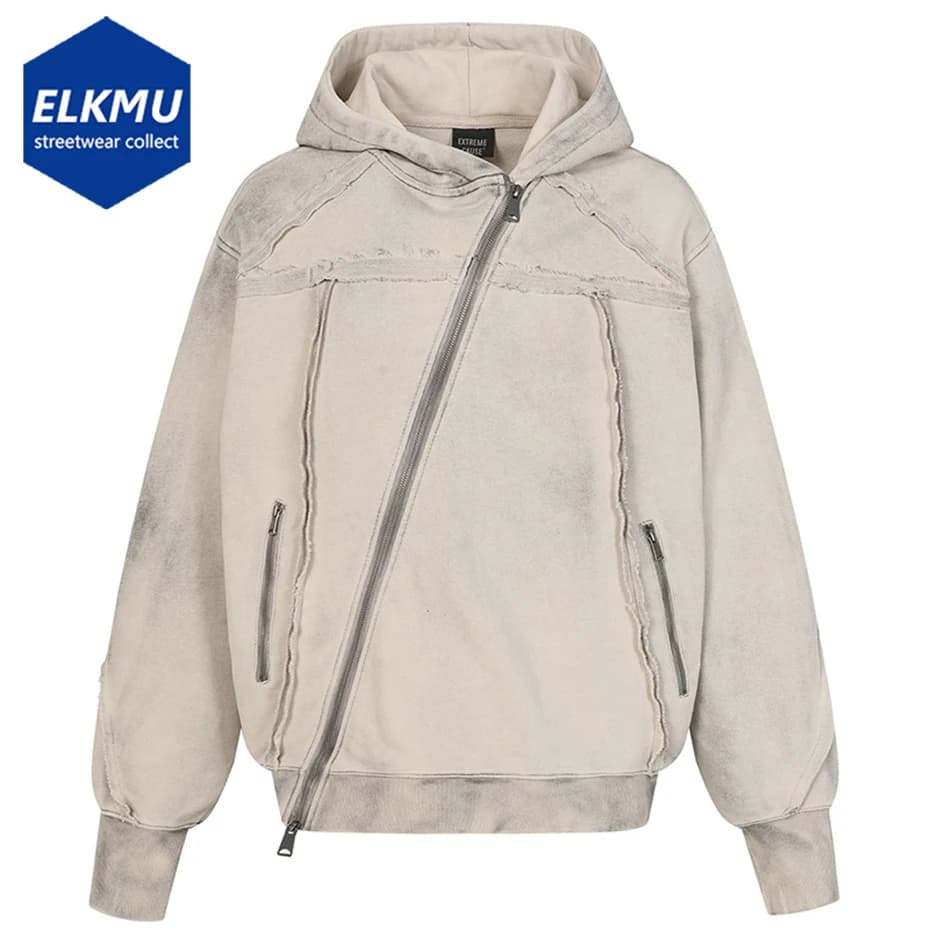 Irregular Patchwork Vintage Hoodies Men Streetwear Harajuku Hip Hop Hoodies Jackets Retro Oversized Y2K Hoodies