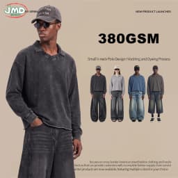 JMD Retro Autumn 380gsm Washed Cotton Boxyfit Sweatshirt For Man Unisex Old Money Style V Neck Turn Down Collar Pullovers QH0153