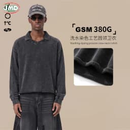 JMD Retro Autumn 380gsm Washed Cotton Boxyfit Sweatshirt For Man Unisex Old Money Style V Neck Turn Down Collar Pullovers QH0153