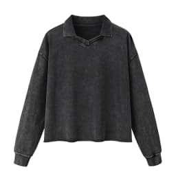 JMD Retro Autumn 380gsm Washed Cotton Boxyfit Sweatshirt For Man Unisex Old Money Style V Neck Turn Down Collar Pullovers QH0153