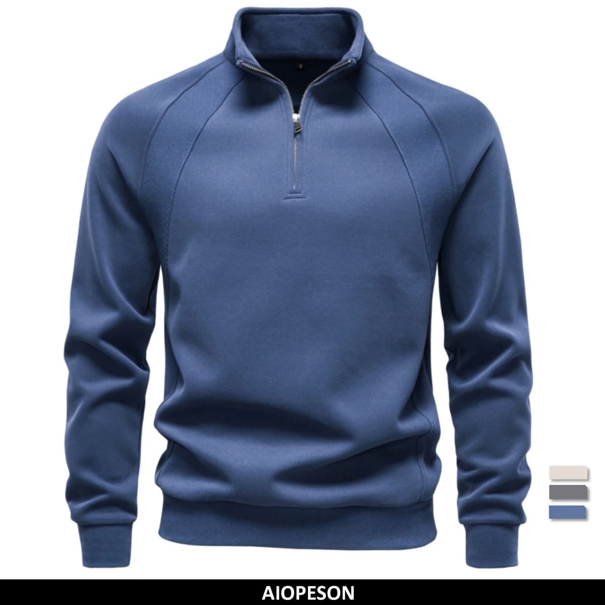 AIOPESON Half Zip Cotton Blend Sweatshirts Stand Collar Ribbed Cuffs Raglan Sleeve Casual Sports Men Autumn Winter Warm Pullover