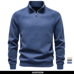 AIOPESON Half Zip Cotton Blend Sweatshirts Stand Collar Ribbed Cuffs Raglan Sleeve Casual Sports Men Autumn Winter Warm Pullover
