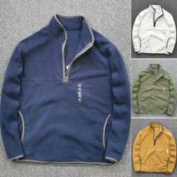Half Zipper Sweatshirt Men's Polar Fleece Stand-up Collar Pullover Coat Autumn Winter Warm Loose Outerwear Top
