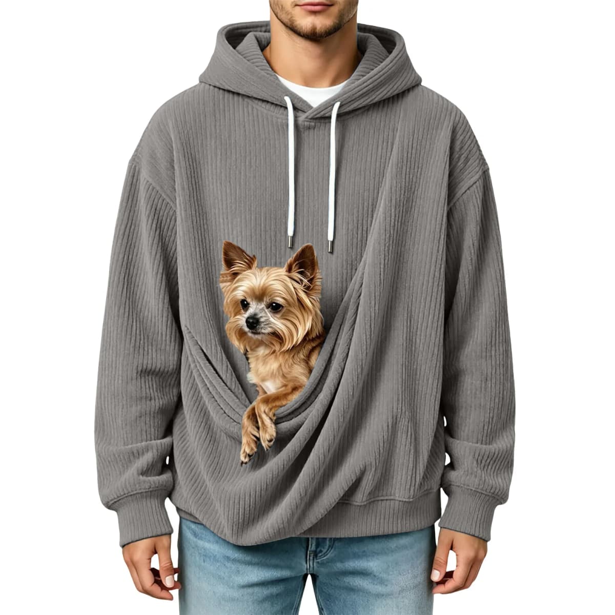 Hooded Sweatshirts For Men Women Corduroy Cat And Dog Bag Hooded Sweatshirt Pocket Pet Bag Holder Pullover Hoodies Large Size