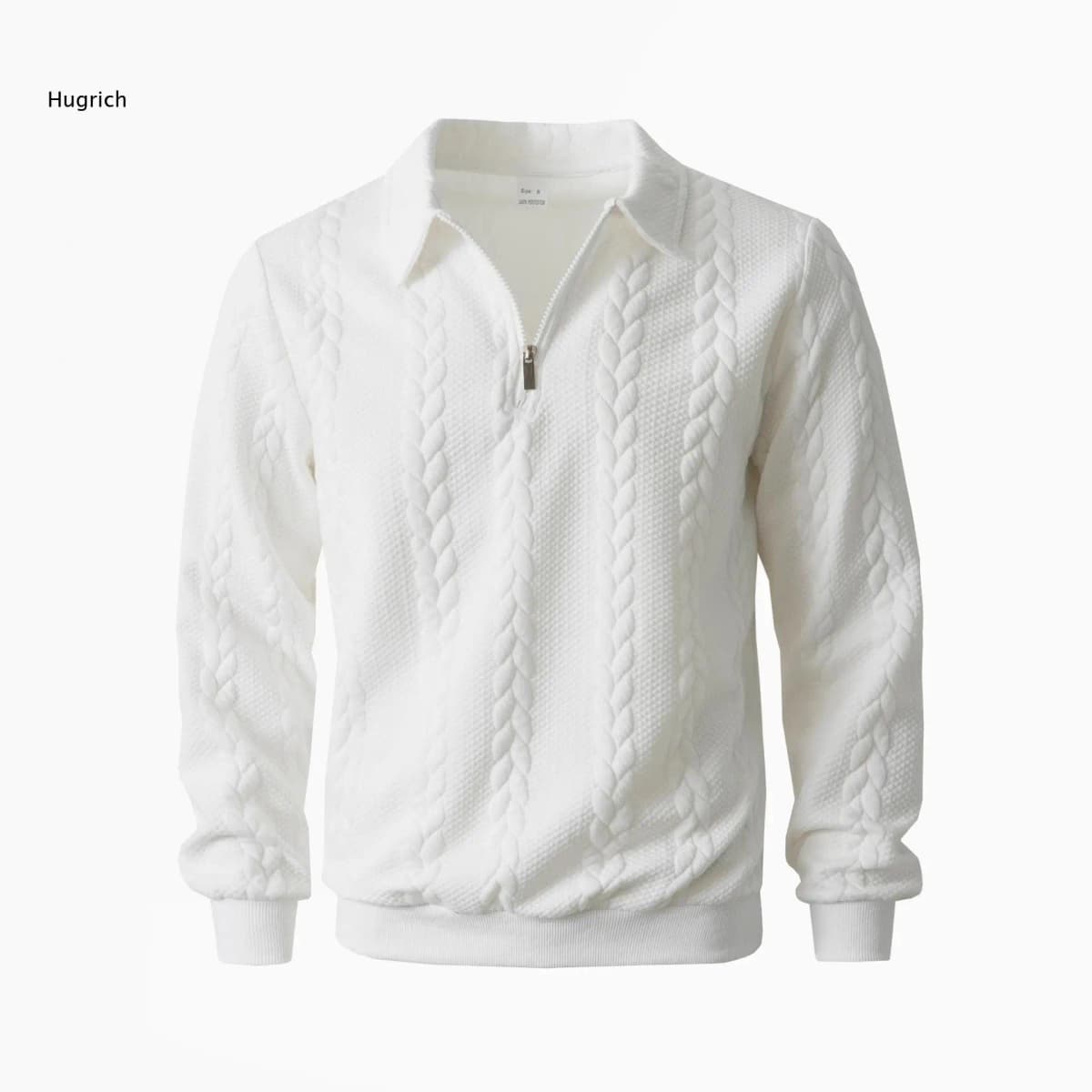 Mens Lapel Half Zip Sweatshirt Long Sleeve Cable Textured Pullover Relaxed Fit Tops For Daily Casual Autumn And Winter Dressing