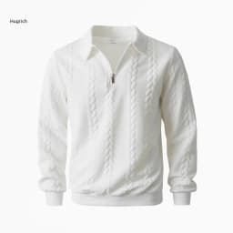 Mens Lapel Half Zip Sweatshirt Long Sleeve Cable Textured Pullover Relaxed Fit Tops For Daily Casual Autumn And Winter Dressing