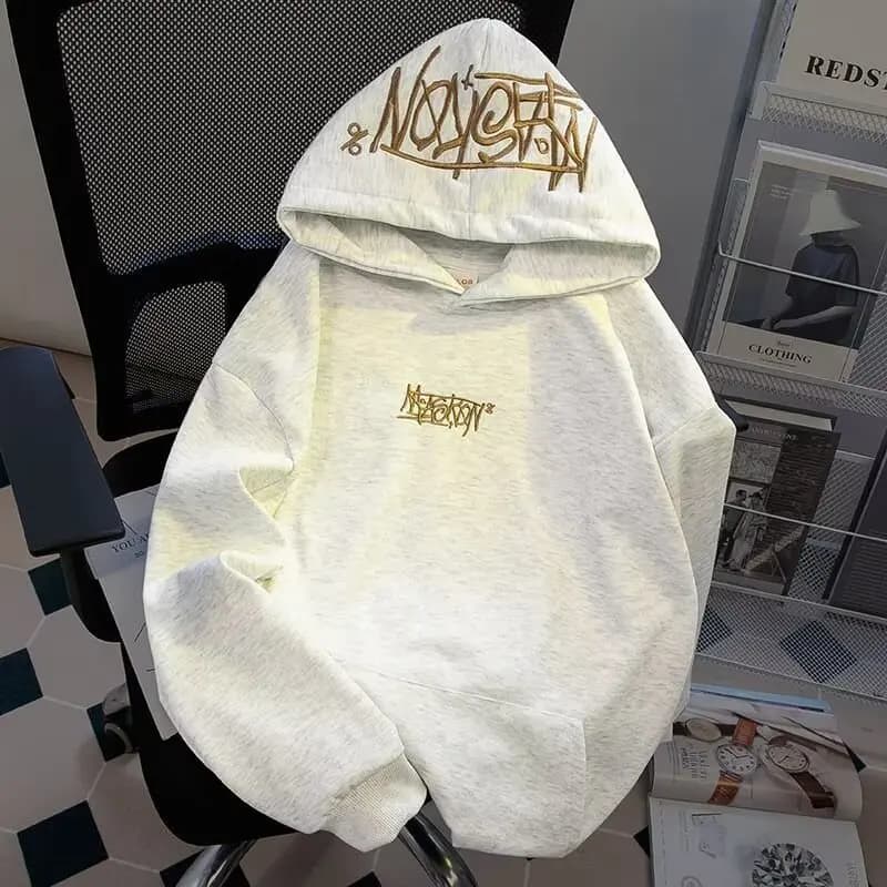 Men's Hoodie Sweatshirt Embroidered Lettering Fleece Lined Oversized Casual Streetwear Autumn Winter High Street Jacket