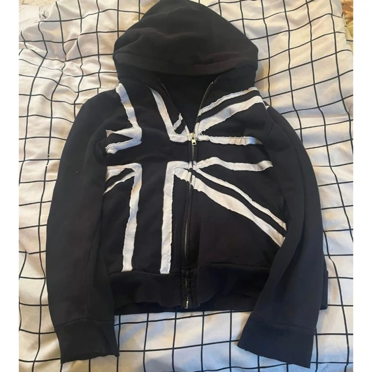 Men's Y2K Zip Up Hoodie Punk Graphic Patch Sweatshirt Gothic Streetwear Hip Hop Jacket
