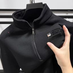 Men's Casual Fce Lined Hoodie Heavyweight High End  Color Winter Warm f Zipper Stand Collar Comfortable Home Clothes