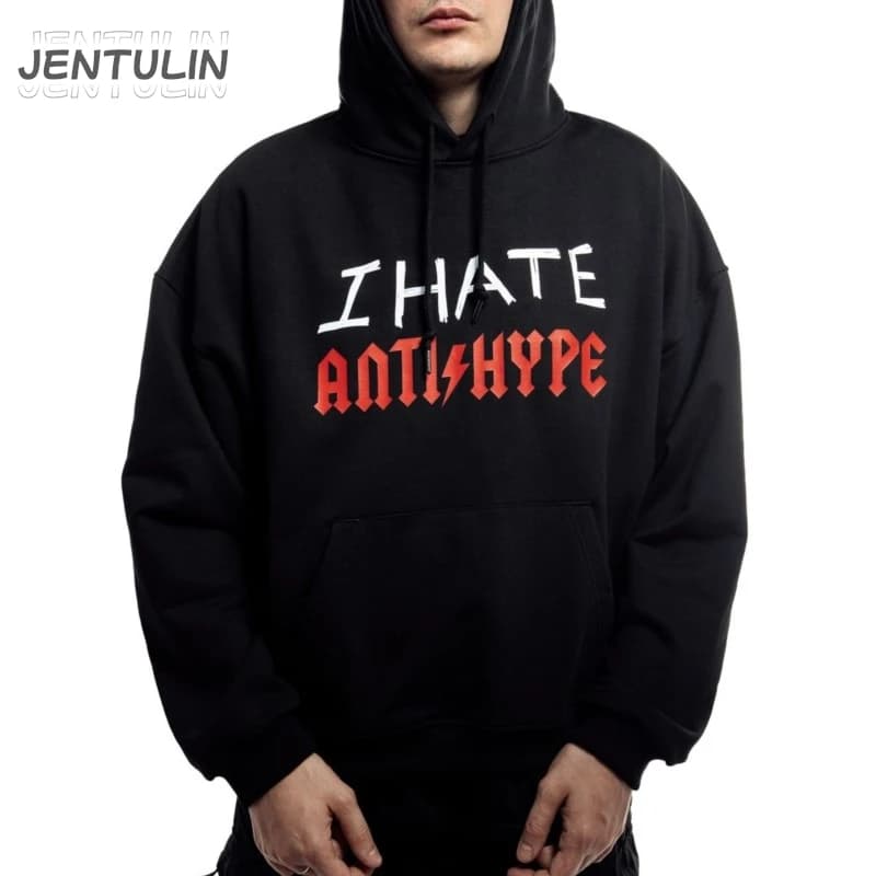 Harajuku Oversized Pullover Men's Hoodies I HATE ANTIHYPE Graphic Print Goth Hooded Sweatshirt Hip Hop Fashion Clothing Y2k Tops