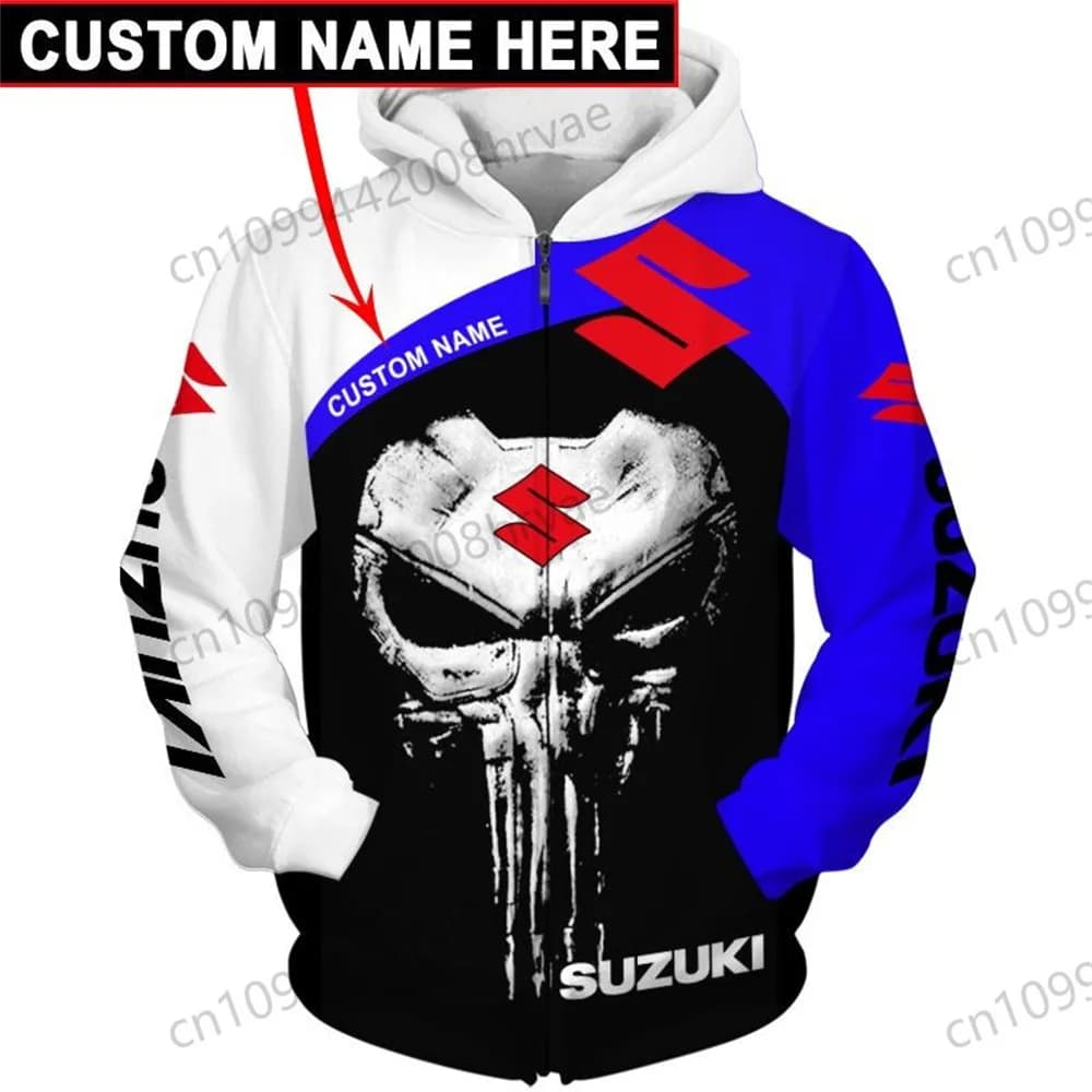 Personalized Suzuki motorcycle racing hoodie, unisex for spring and autumn, exquisite 3D printed zip-up jacket, 2026.