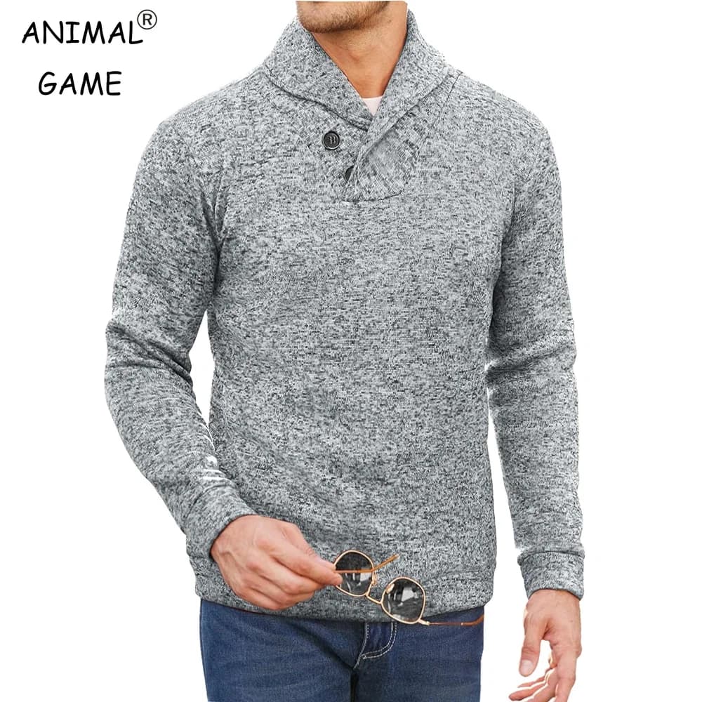 Autumn Mens Long Sleeve Half Turtleneck Sweaters Button Neck Solid Color Winer Warm Sweatshirts Breathable Pullover Men
