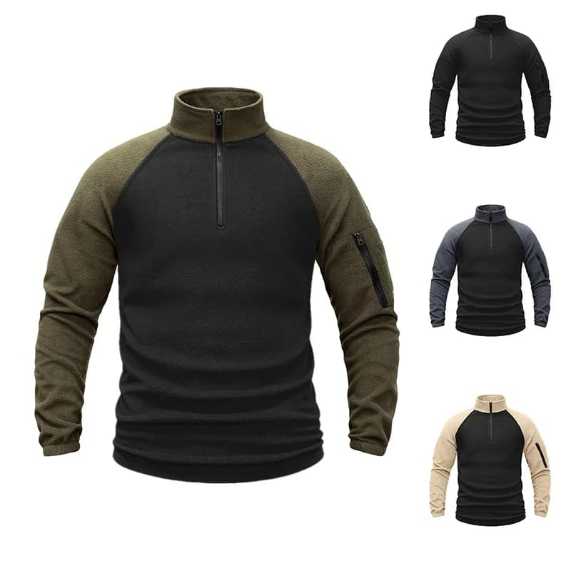 Men's Polar Fleece Quarter Pullover Sweatshirt Long Sleeve Military Jackets Hiking Camping Fishing Climbing Tactical Clothing