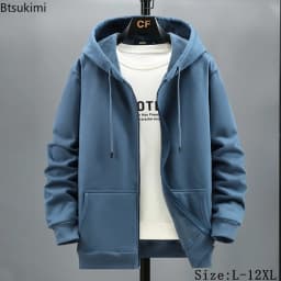 Plus Size 10XL 12XL Hoodies Men's Autumn Winter Fleece Long Sleeve Sweatshirts Loose Casual Sports Cardigans Zipper Hooded Coats