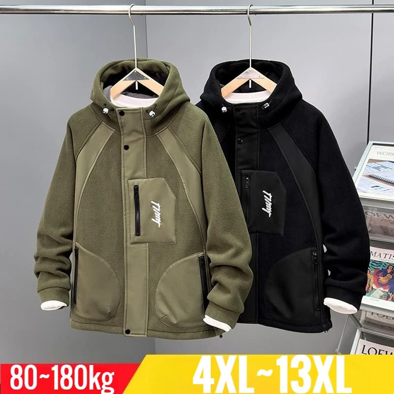 Extra Big Size 13XL Men Hoodie Hooded Zip Up Polar Fleece Jacket Male Winter Autumn Plus Large Clothes Warm 4xl 5xl 6xl 7xl 8xl