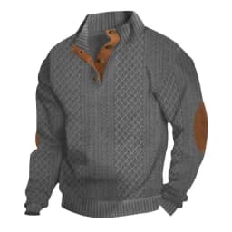 New Autumn European Size Stand-up Collar Long-sleeved Outdoor Sweater Henry Collar Jacquard Texture Needle Sweater Men