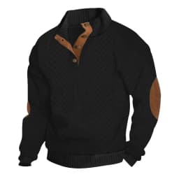 New Autumn European Size Stand-up Collar Long-sleeved Outdoor Sweater Henry Collar Jacquard Texture Needle Sweater Men