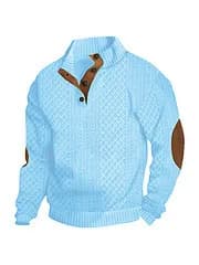 New Autumn European Size Stand-up Collar Long-sleeved Outdoor Sweater Henry Collar Jacquard Texture Needle Sweater Men