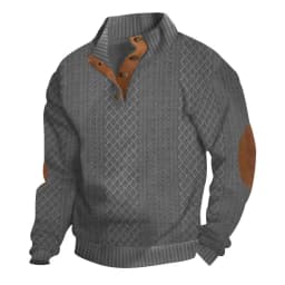 New Autumn European Size Stand-up Collar Long-sleeved Outdoor Sweater Henry Collar Jacquard Texture Needle Sweater Men